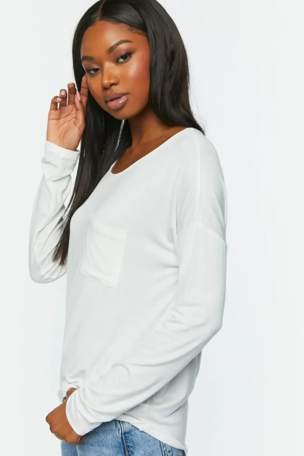 Relaxed Scoop-Neck Long-Sleeve Top