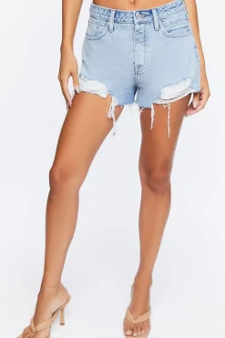 Retro Frayed Distressed Denim Shorts