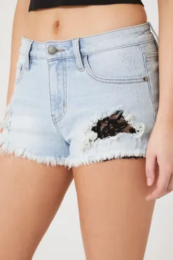 Retro High-Rise Lace Denim Shorts