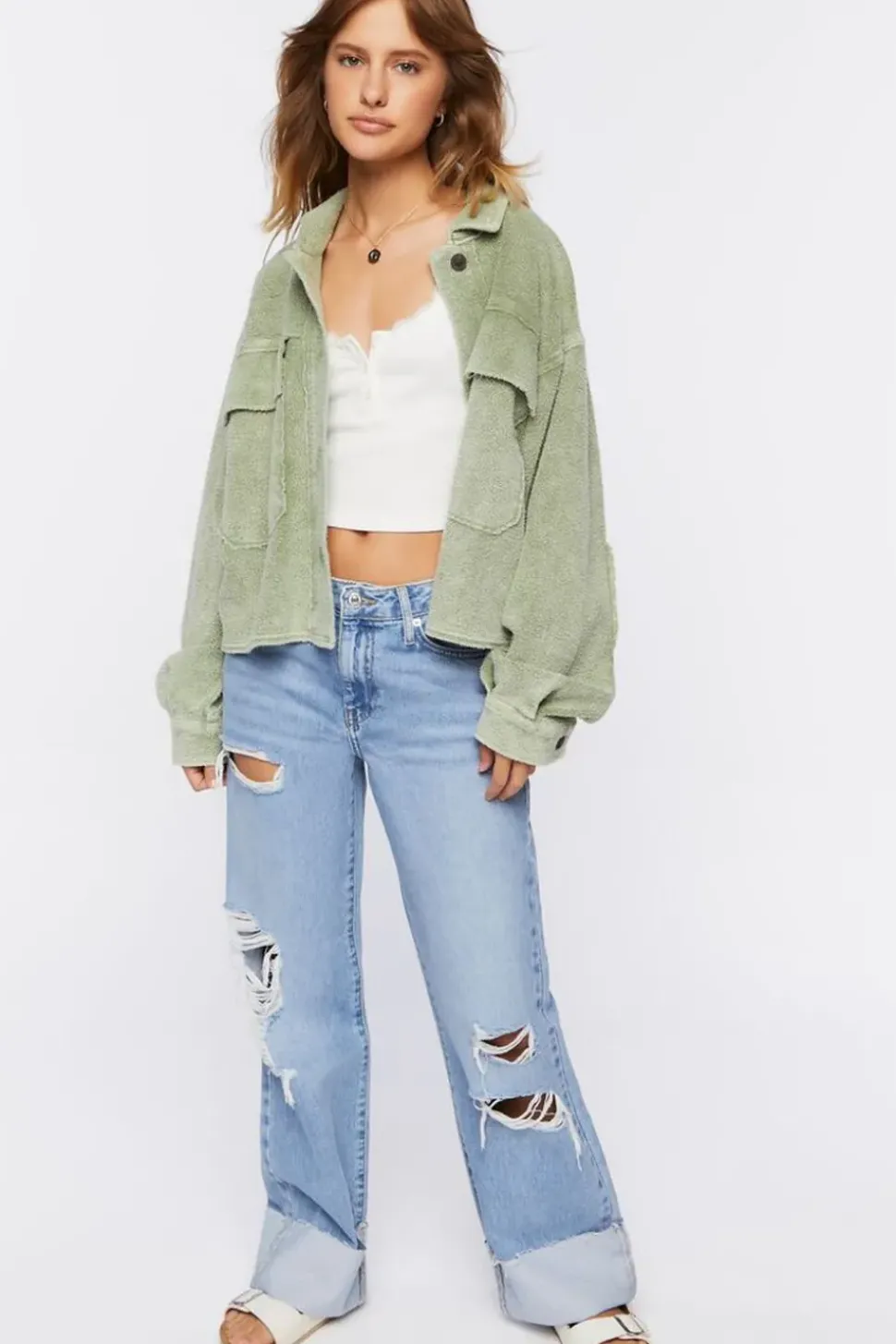 Reverse Fleece Cropped Shacket