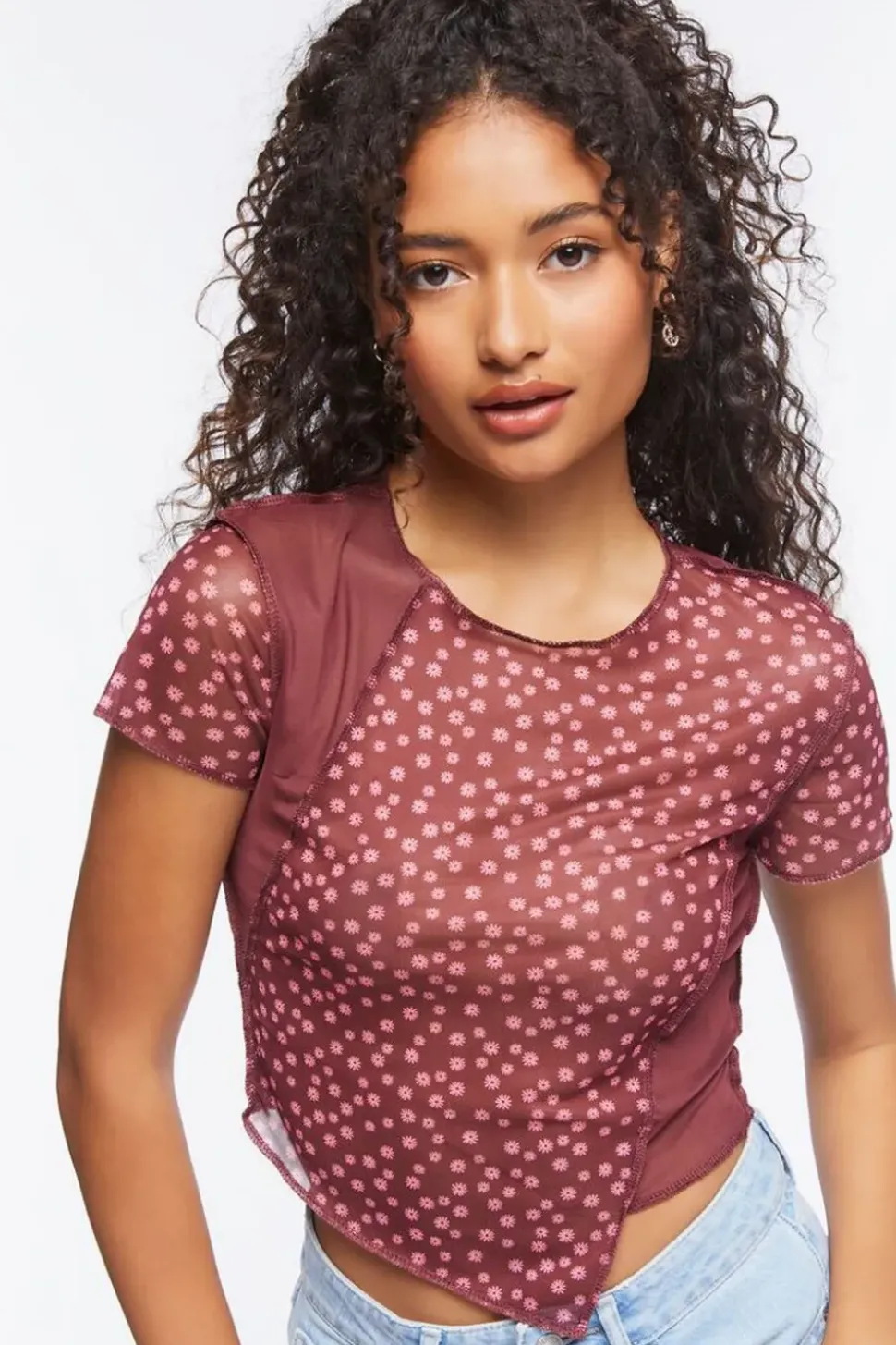 Reworked Ditsy Floral Mesh Tee