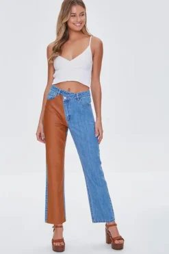 Reworked Faux Leather Jeans