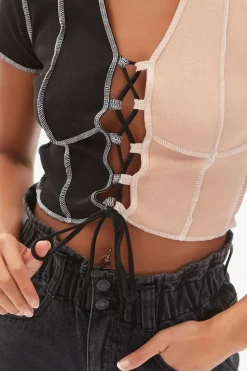 Reworked Lace-Up Crop Top