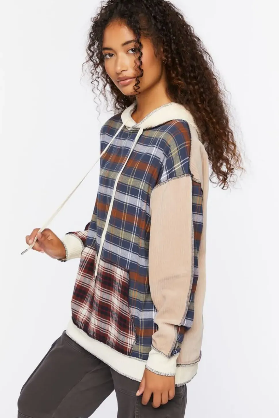 Reworked Plaid Colorblock Hoodie