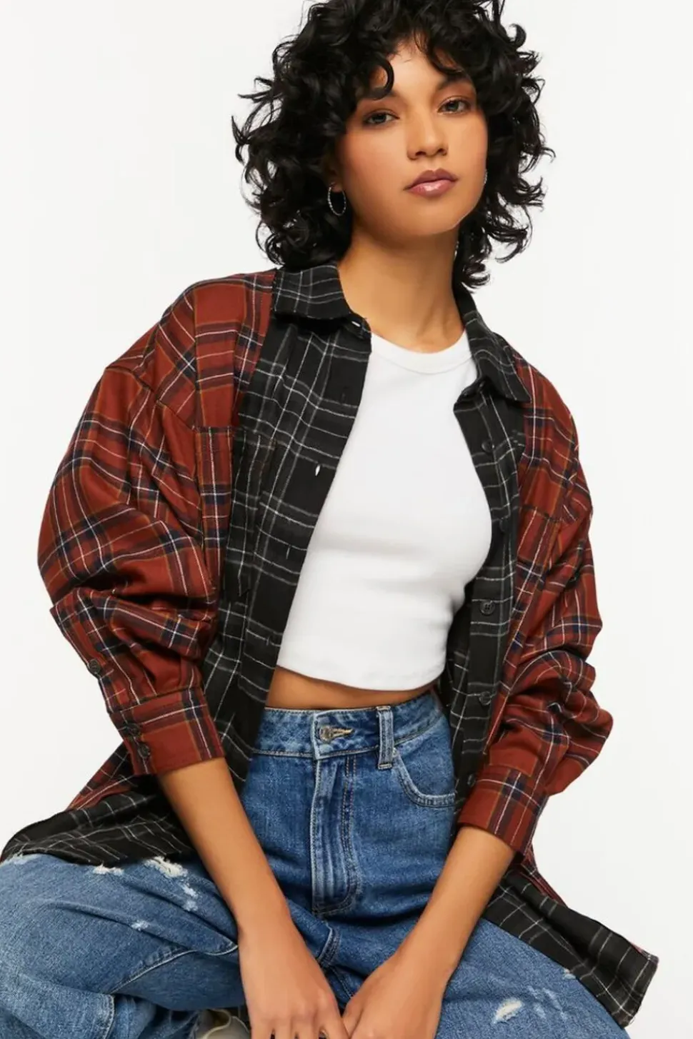Reworked Plaid High-Low Shirt