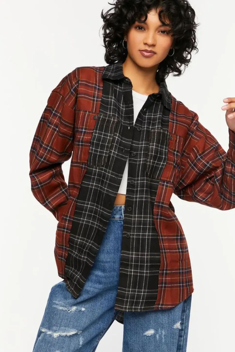 Reworked Plaid High-Low Shirt