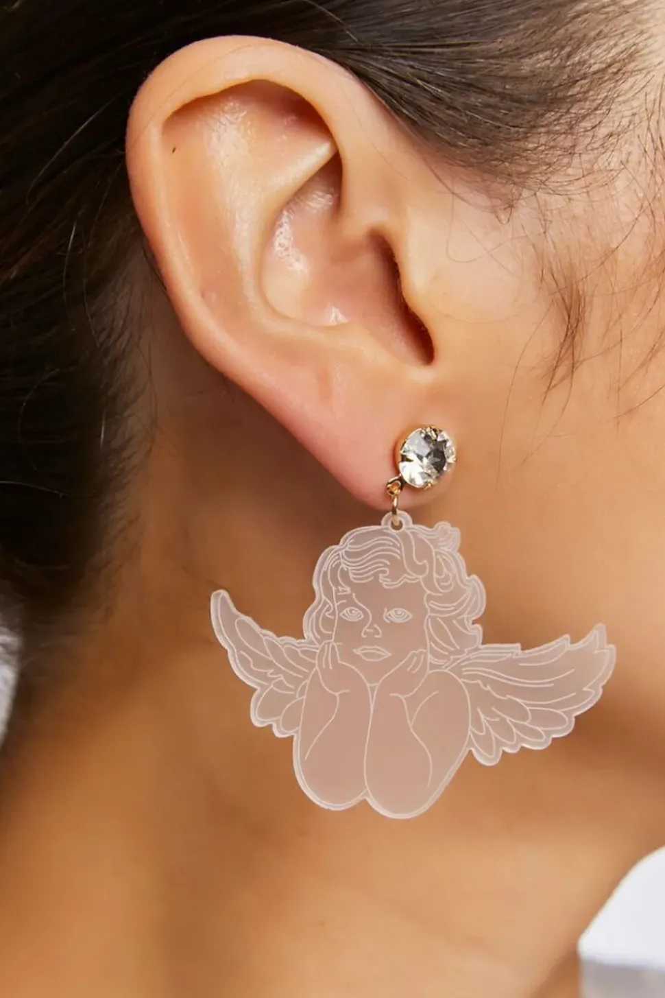 Rhinestone Angel Drop Earrings
