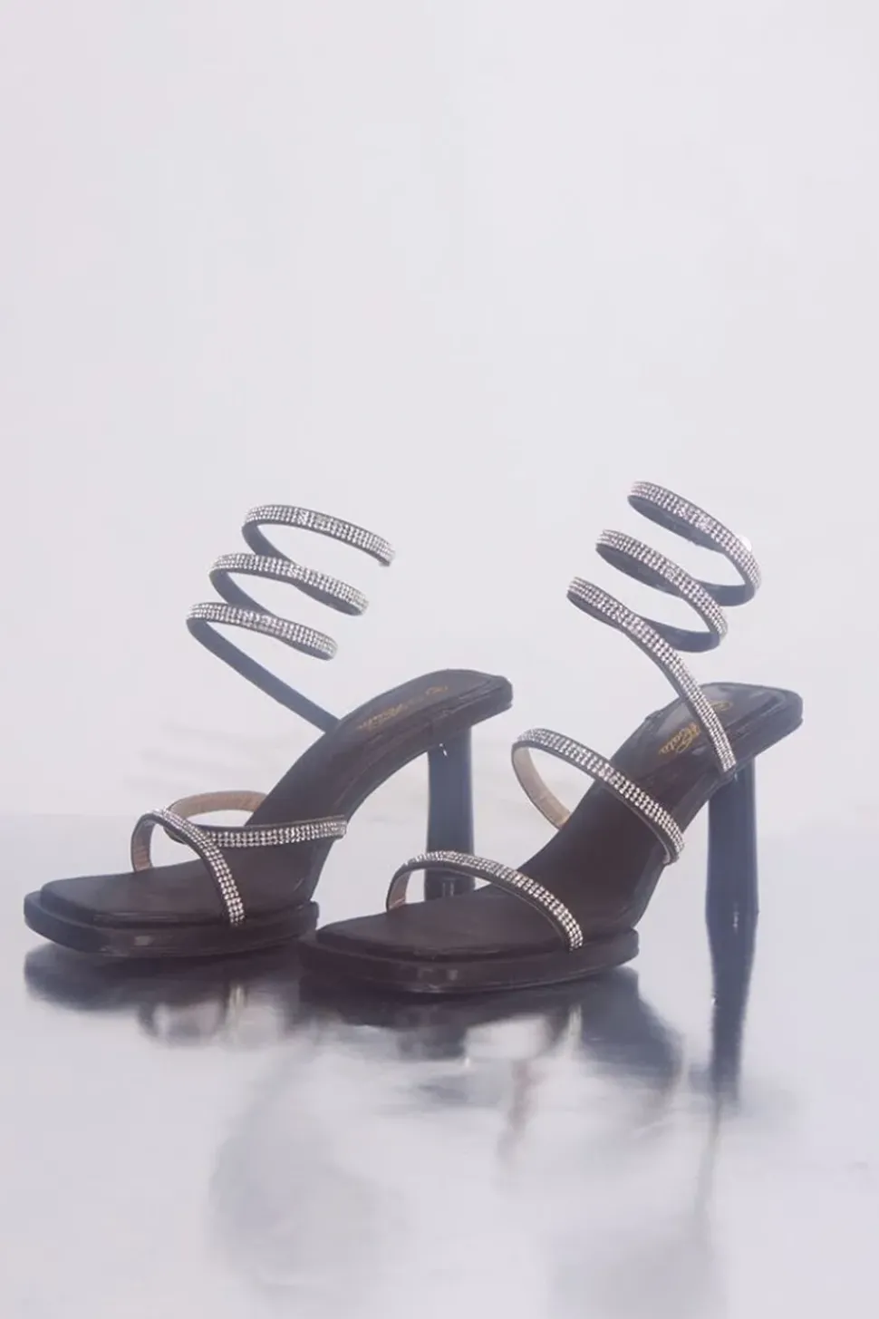 Rhinestone Ankle-Wrap Stiletto Heels