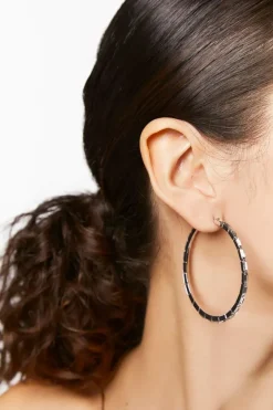 Rhinestone Box Chain Hoop Earrings