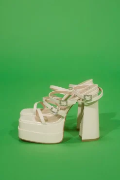 Rhinestone-Buckled Platform Heels