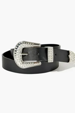Rhinestone Buckle Faux Leather Belt