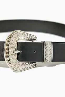 Rhinestone Buckle Faux Leather Belt