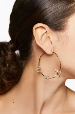 Rhinestone Butterfly Hoop Earrings