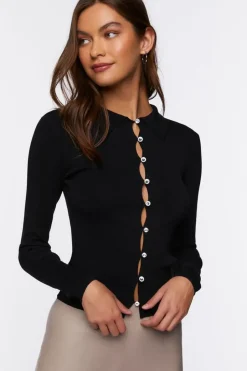 Rhinestone Button-Loop Sweater
