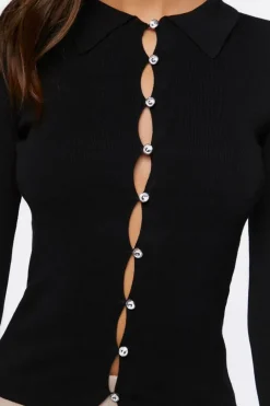 Rhinestone Button-Loop Sweater