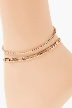Rhinestone Chain Anklet Set