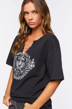 Rhinestone Chain Motorcycle Graphic Tee