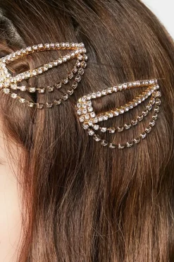 Rhinestone Chain Snap Hair Clip Set