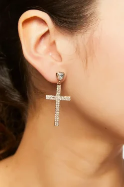 Rhinestone Cross Drop Earrings