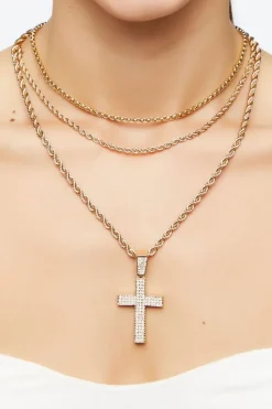 Rhinestone Cross Necklace Set
