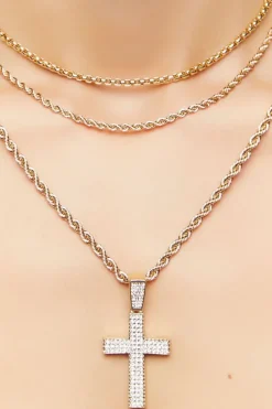 Rhinestone Cross Necklace Set