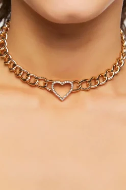 Rhinestone Cutout Heart Choker Necklace