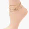 Rhinestone Evil Eye Charm Anklet Set