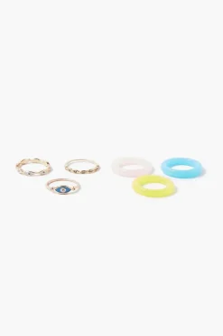 Rhinestone Evil Eye Ring Set