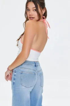 Rhinestone Floral Halter Top