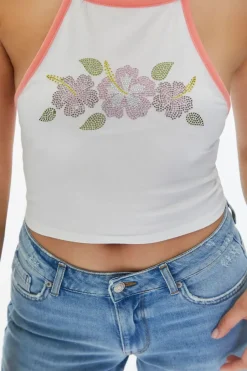 Rhinestone Floral Halter Top