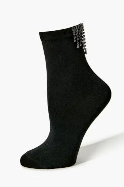 Rhinestone Fringe Crew Socks