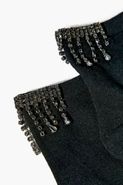 Rhinestone Fringe Crew Socks
