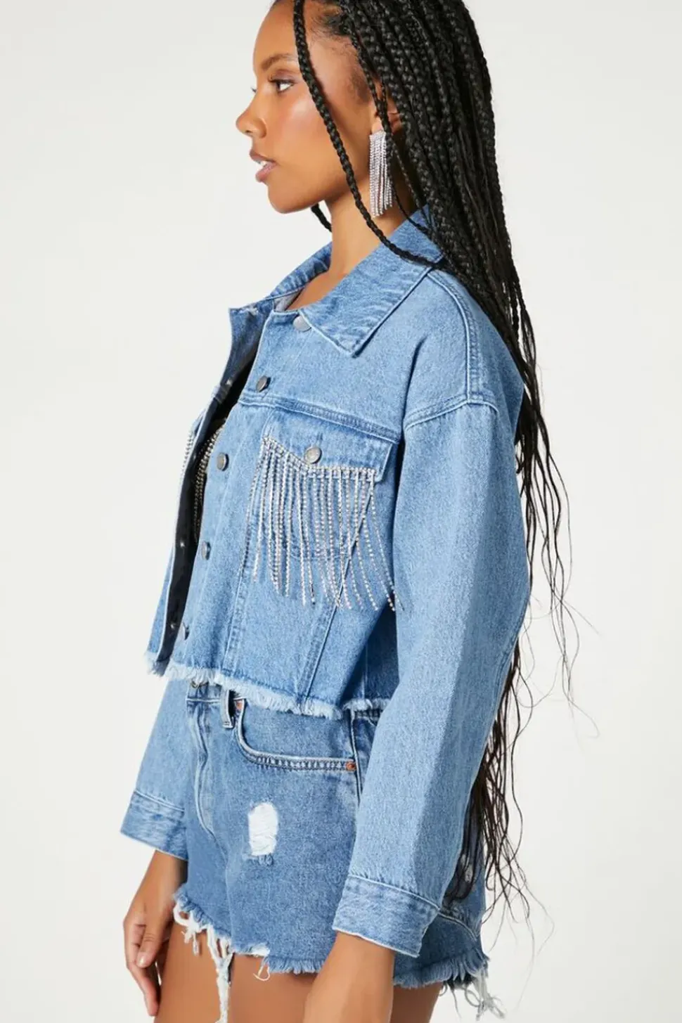 Rhinestone Fringe Denim Jacket