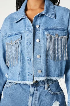 Rhinestone Fringe Denim Jacket