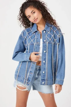 Rhinestone Fringe Denim Jacket