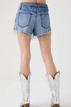 Rhinestone Fringe Denim Shorts