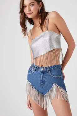 Rhinestone Fringe Denim Shorts