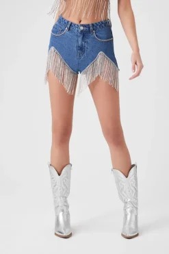 Rhinestone Fringe Denim Shorts