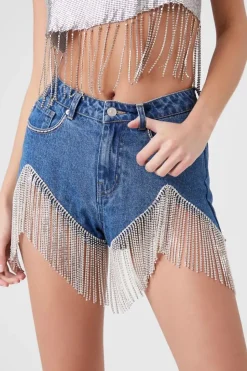 Rhinestone Fringe Denim Shorts