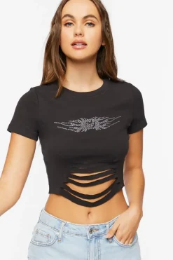 Rhinestone Graphic Cropped Tee