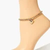 Rhinestone Heart Charm Anklet