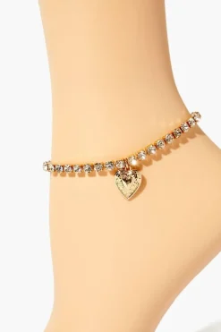 Rhinestone Heart Charm Anklet