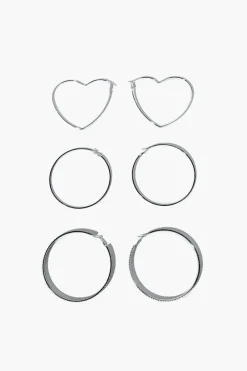 Rhinestone & Heart Hoop Earring Set