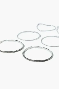 Rhinestone & Heart Hoop Earring Set