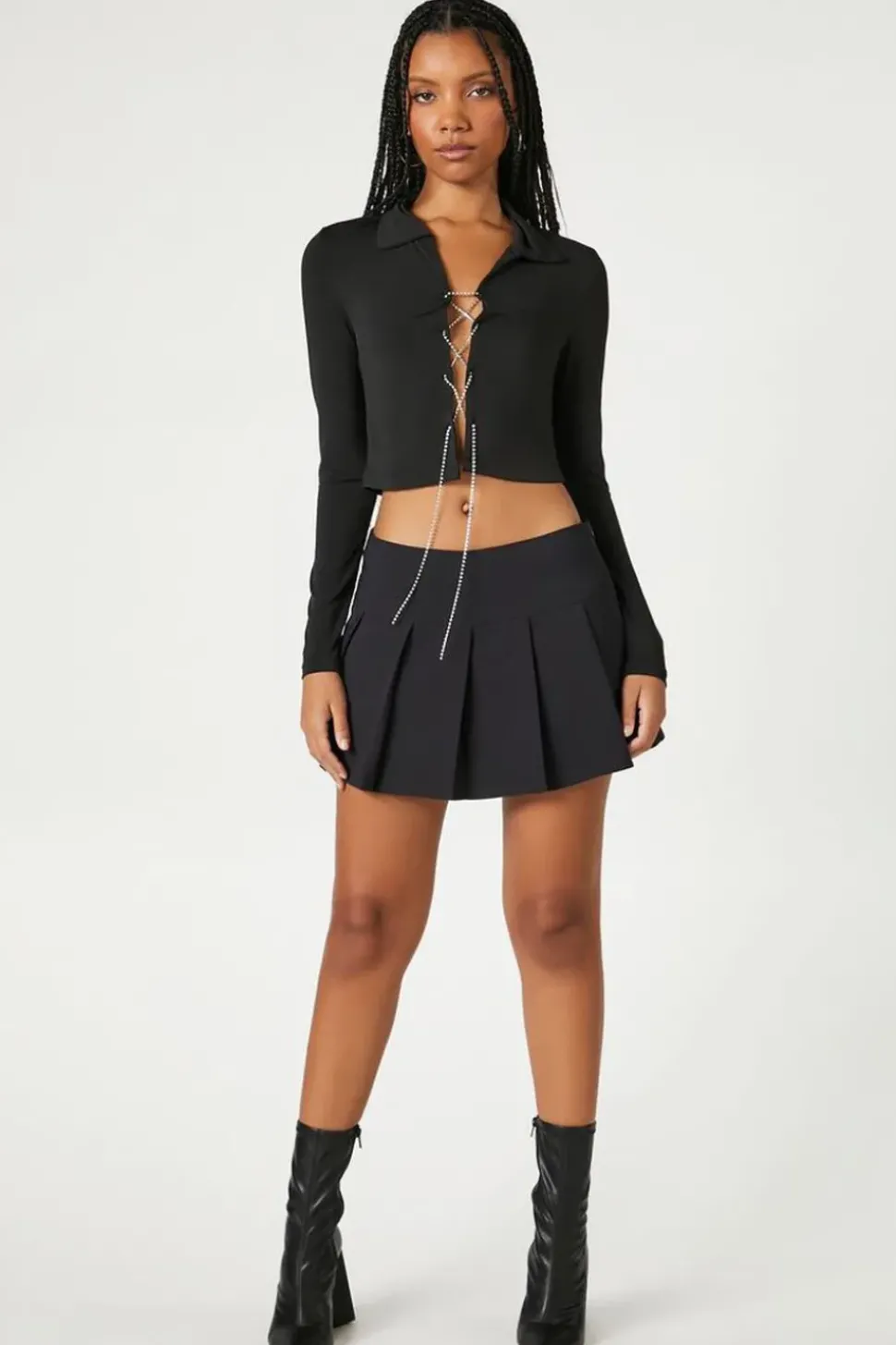 Rhinestone Lace-Up Crop Top