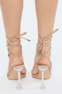 Rhinestone Lace-Up Lucite Heels