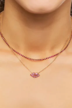 Rhinestone Lips Layered Necklace