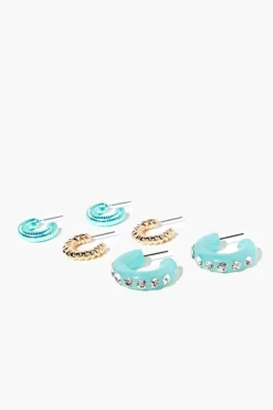 Rhinestone Open-End Hoop Earrings
