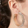 Rhinestone Open-End Hoop Earrings