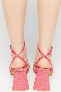 Rhinestone Open-Toe Flare Heels